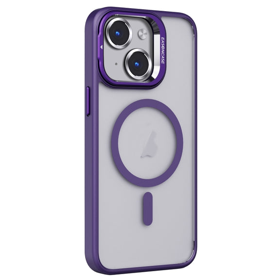 For iPhone 15 Plus Invisible Lens Holder PC + TPU Frosted MagSafe Phone Case(Purple)
