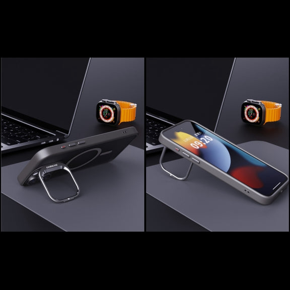 For iPhone 14 Plus Invisible Lens Holder PC + TPU Frosted MagSafe Phone Case(Orange)