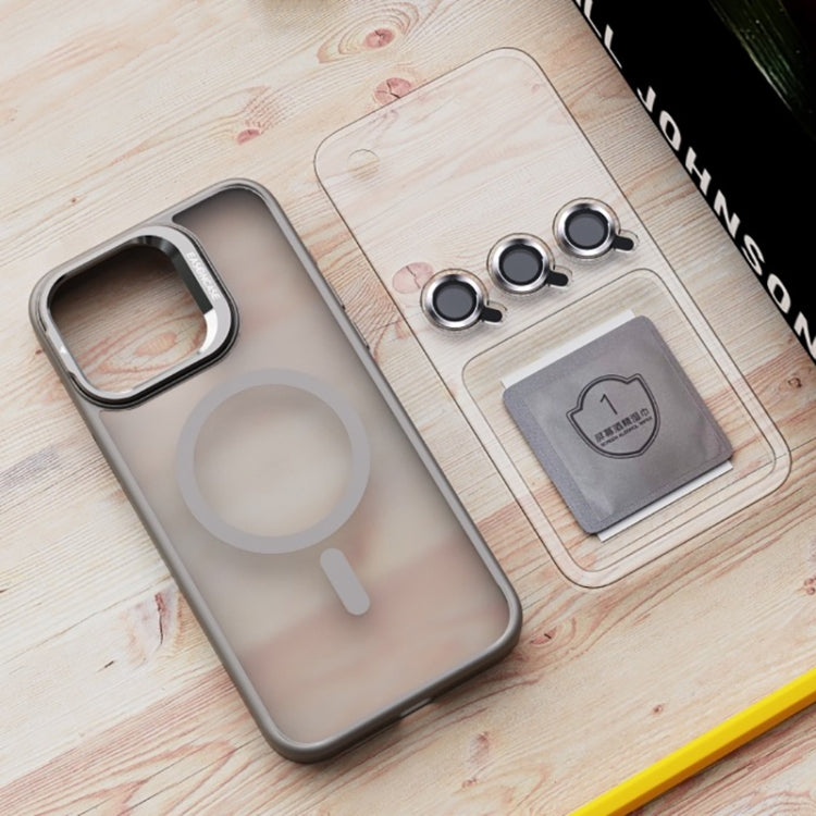 For iPhone 14 Plus Invisible Lens Holder PC + TPU Frosted MagSafe Phone Case(Orange)