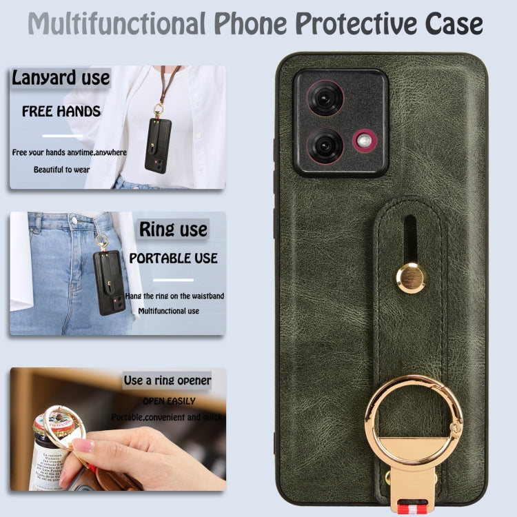 For Motorola Moto G84 5G Wristband Leather Back Phone Case(Green)