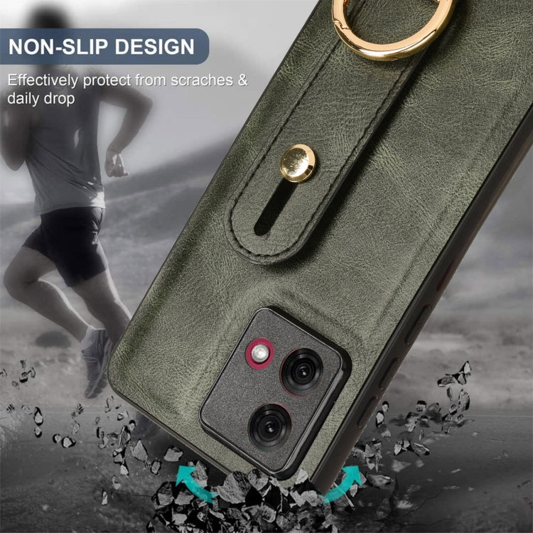 For Motorola Moto G84 5G Wristband Leather Back Phone Case(Green)