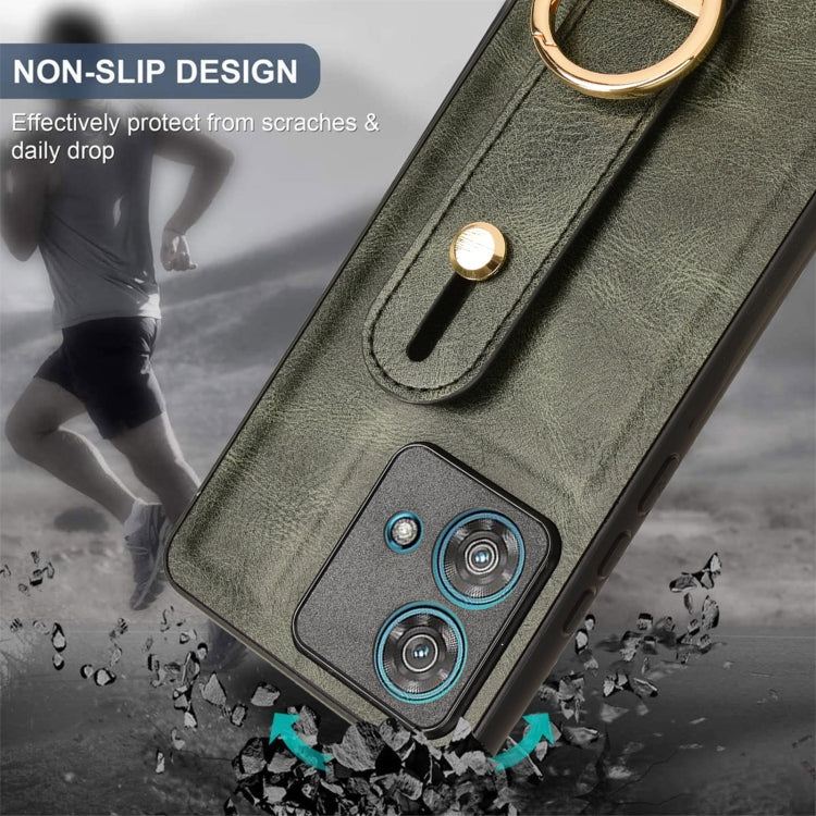 For Motorola Edge 40 Neo 5G Wristband Leather Back Phone Case(Green)