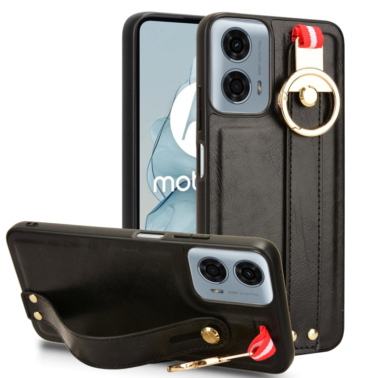 For Motorola Moto G Power 2024 Wristband Leather Back Phone Case(Black)