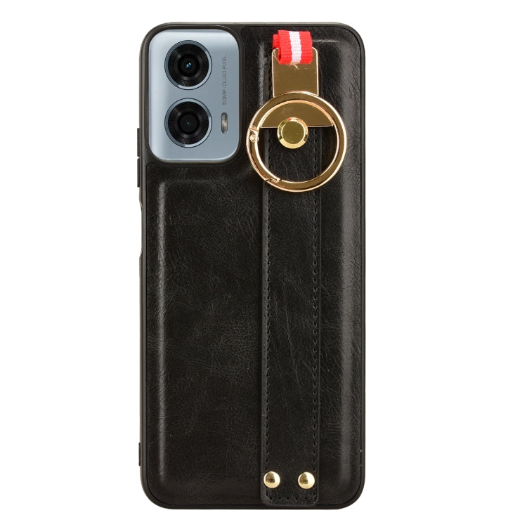 For Motorola Moto G Power 2024 Wristband Leather Back Phone Case(Black)