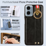 For Motorola Moto G Power 2024 Wristband Leather Back Phone Case(Black)