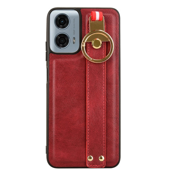 For Motorola Moto G Power 2024 Wristband Leather Back Phone Case(Red)