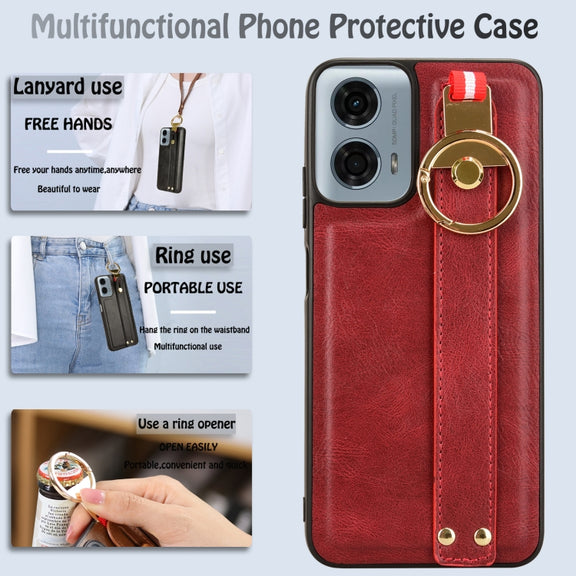 For Motorola Moto G Power 2024 Wristband Leather Back Phone Case(Red)
