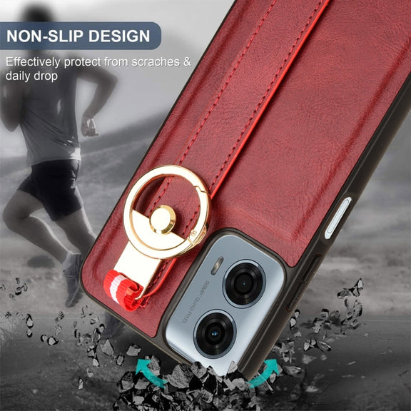 For Motorola Moto G Power 2024 Wristband Leather Back Phone Case(Red)