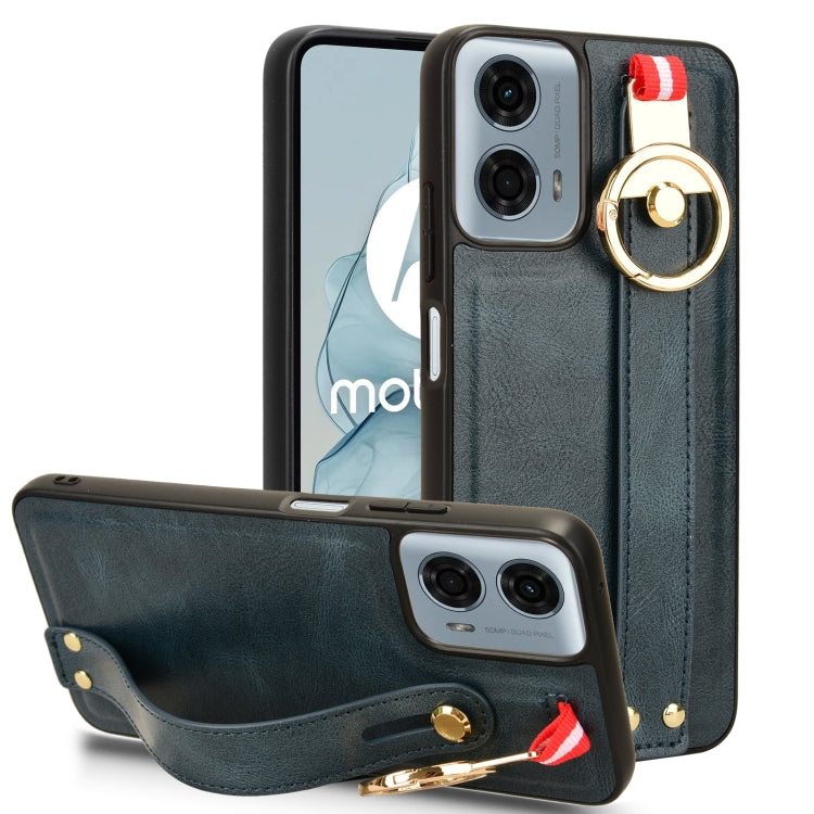 For Motorola Moto G Power 2024 Wristband Leather Back Phone Case(Blue)