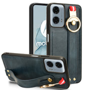 For Motorola Moto G Power 2024 Wristband Leather Back Phone Case(Blue)