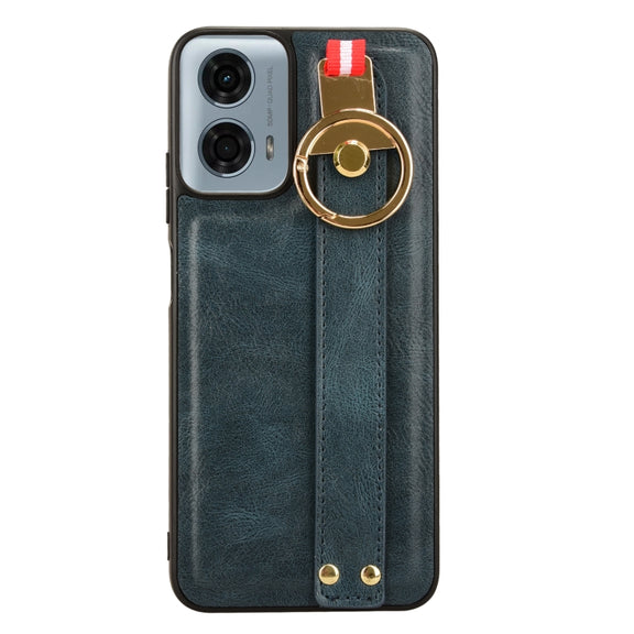 For Motorola Moto G Power 2024 Wristband Leather Back Phone Case(Blue)