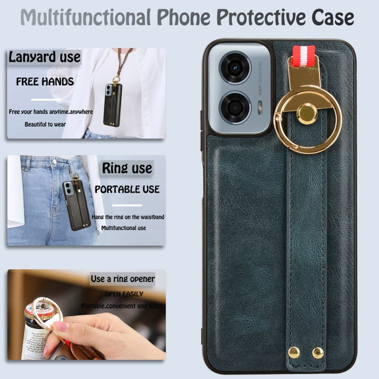 For Motorola Moto G Power 2024 Wristband Leather Back Phone Case(Blue)