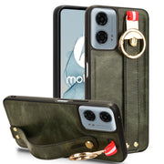 For Motorola Moto G Power 2024 Wristband Leather Back Phone Case(Green)