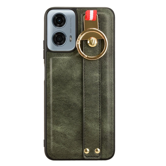 For Motorola Moto G Power 2024 Wristband Leather Back Phone Case(Green)