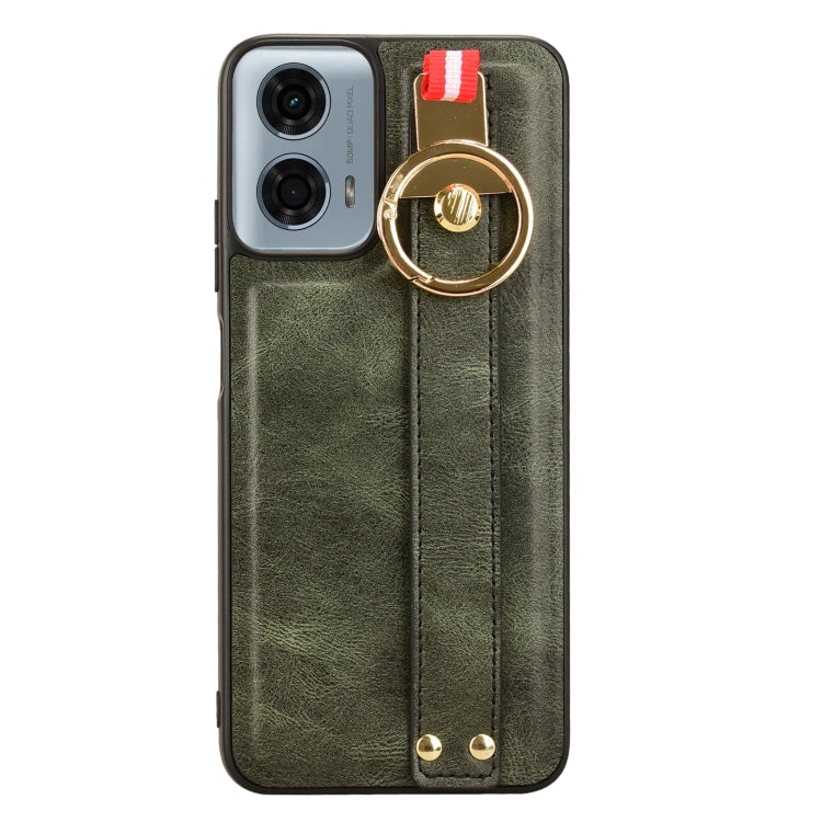 For Motorola Moto G Power 2024 Wristband Leather Back Phone Case(Green)