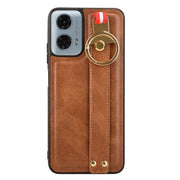 For Motorola Moto G Power 2024 Wristband Leather Back Phone Case(Brown)