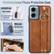 For Motorola Moto G Power 2024 Wristband Leather Back Phone Case(Brown)