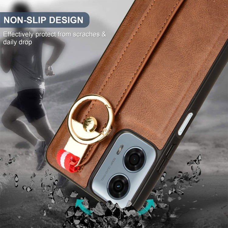For Motorola Moto G Power 2024 Wristband Leather Back Phone Case(Brown)
