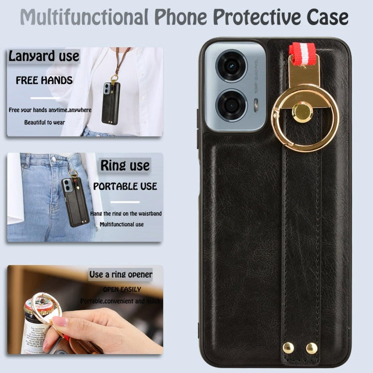 For Motorola Moto G 5G 2024 Wristband Leather Back Phone Case(Black)