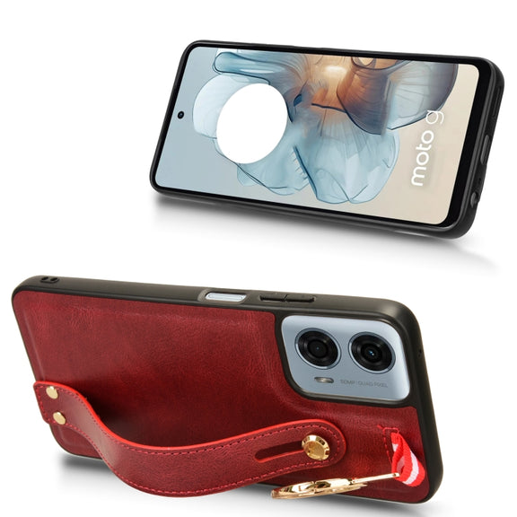 For Motorola Moto G 5G 2024 Wristband Leather Back Phone Case(Red)