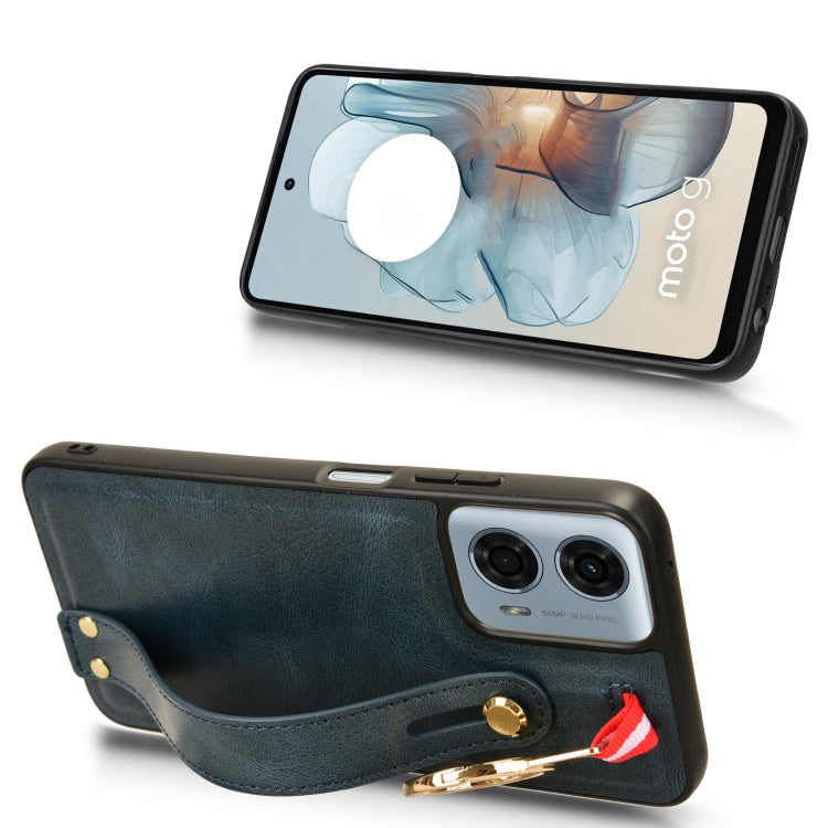 For Motorola Moto G 5G 2024 Wristband Leather Back Phone Case(Blue)