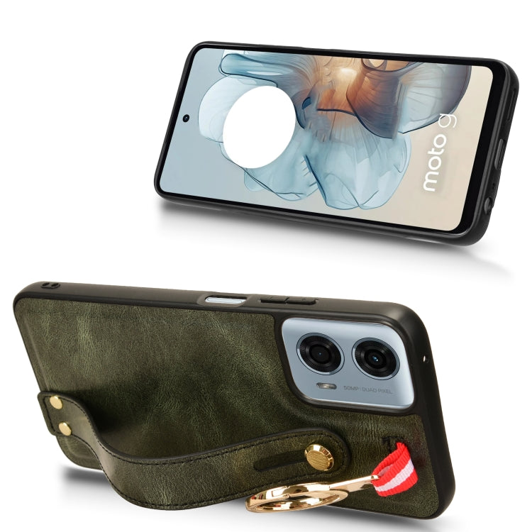 For Motorola Moto G 5G 2024 Wristband Leather Back Phone Case(Green)