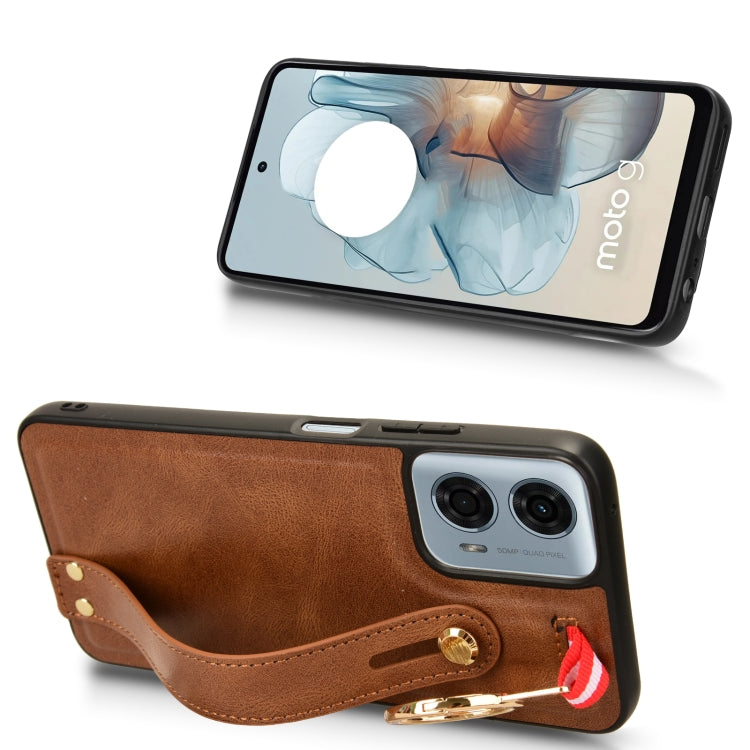 For Motorola Moto G 5G 2024 Wristband Leather Back Phone Case(Brown)