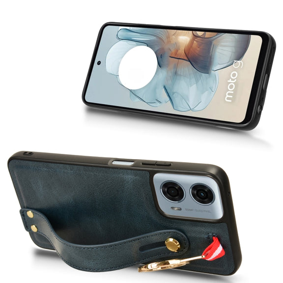 For Motorola Moto G Play 5G 2024 Wristband Leather Back Phone Case(Blue)