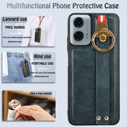 For Motorola Moto G Play 5G 2024 Wristband Leather Back Phone Case(Blue)