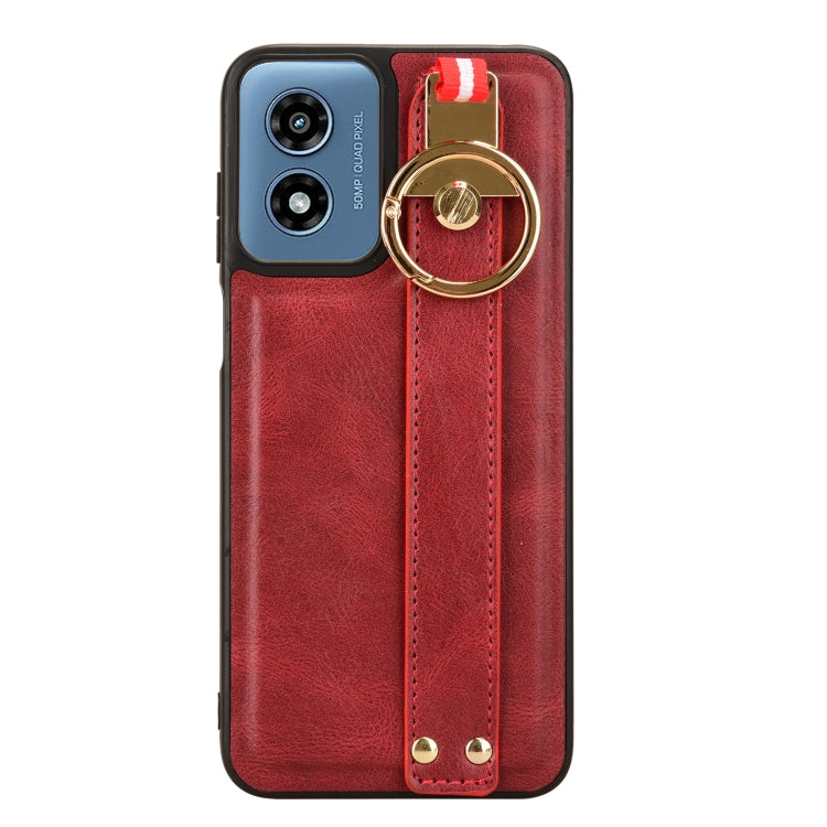 For Motorola Moto G Play 4G 2024 Wristband Leather Back Phone Case(Red)