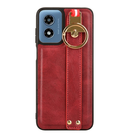 For Motorola Moto G Play 4G 2024 Wristband Leather Back Phone Case(Red)