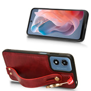 For Motorola Moto G Play 4G 2024 Wristband Leather Back Phone Case(Red)