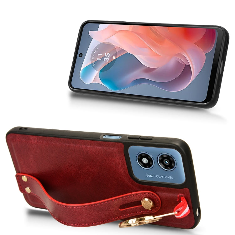 For Motorola Moto G Play 4G 2024 Wristband Leather Back Phone Case(Red)