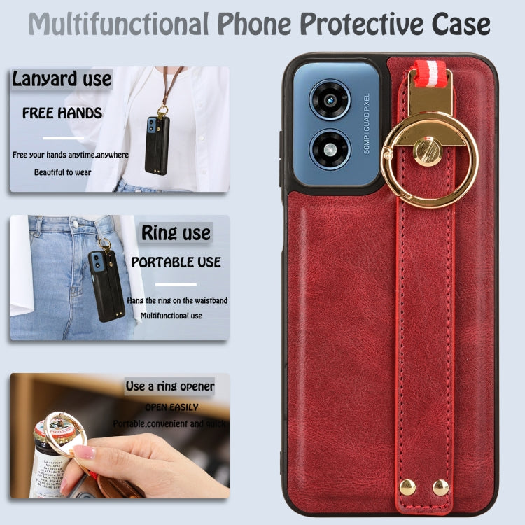 For Motorola Moto G Play 4G 2024 Wristband Leather Back Phone Case(Red)