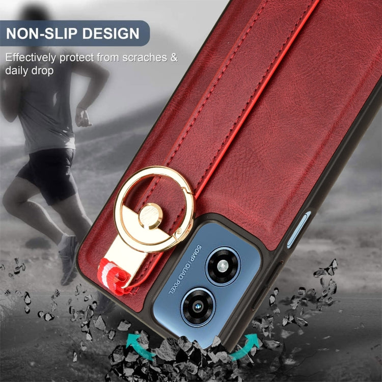 For Motorola Moto G Play 4G 2024 Wristband Leather Back Phone Case(Red)
