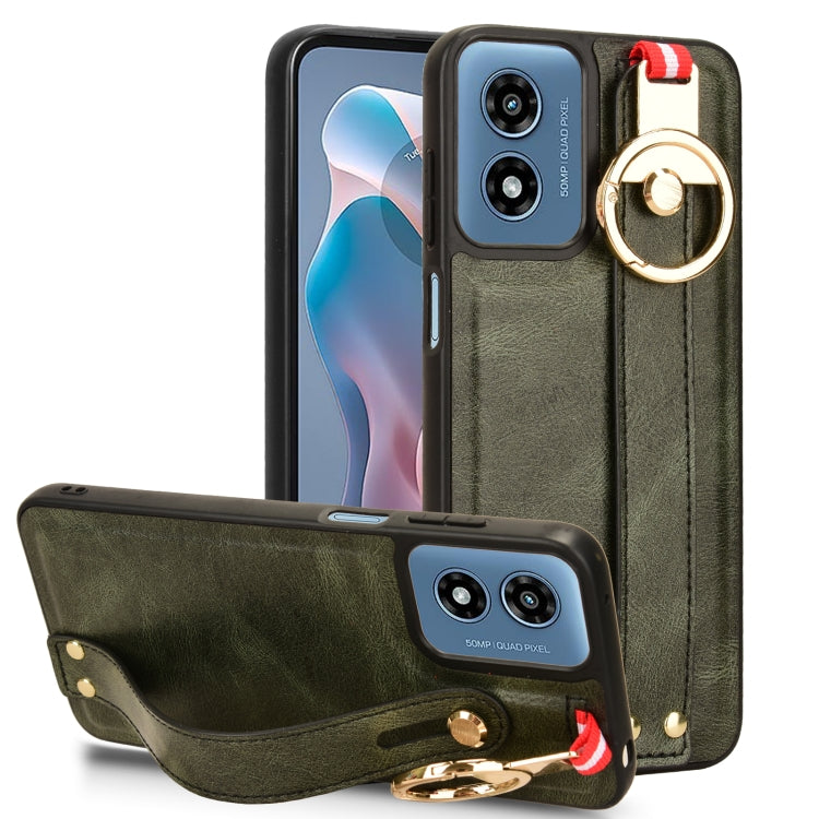 For Motorola Moto G Play 4G 2024 Wristband Leather Back Phone Case(Green)