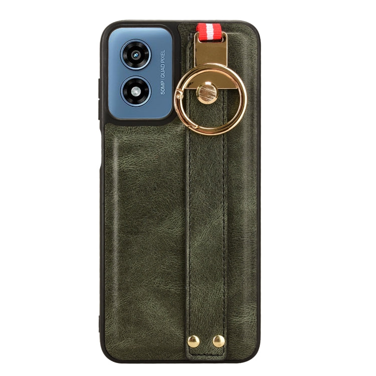 For Motorola Moto G Play 4G 2024 Wristband Leather Back Phone Case(Green)