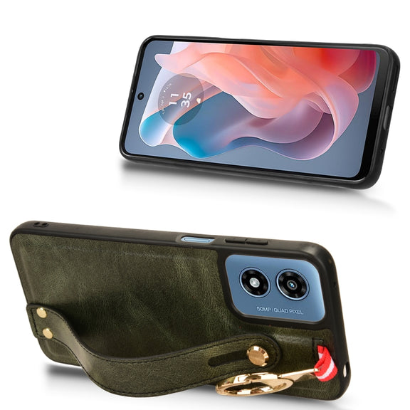 For Motorola Moto G Play 4G 2024 Wristband Leather Back Phone Case(Green)