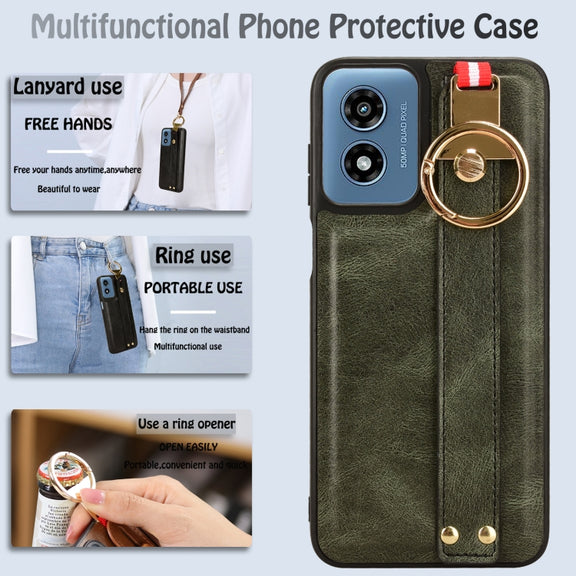For Motorola Moto G Play 4G 2024 Wristband Leather Back Phone Case(Green)