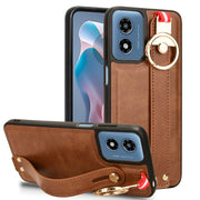 For Motorola Moto G Play 4G 2024 Wristband Leather Back Phone Case(Brown)
