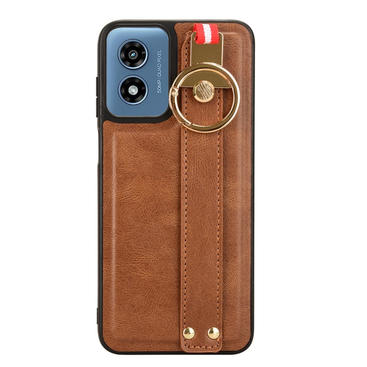 For Motorola Moto G Play 4G 2024 Wristband Leather Back Phone Case(Brown)