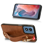 For Motorola Moto G Play 4G 2024 Wristband Leather Back Phone Case(Brown)
