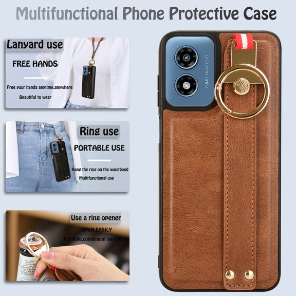 For Motorola Moto G Play 4G 2024 Wristband Leather Back Phone Case(Brown)