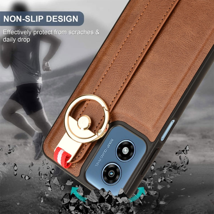 For Motorola Moto G Play 4G 2024 Wristband Leather Back Phone Case(Brown)