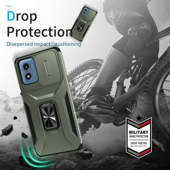 For Motorola Moto G Play 2024 Sliding Camshield Holder Phone Case(Alpine Green)
