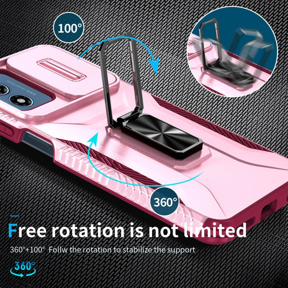 For Motorola Moto G Play 2024 Sliding Camshield Holder Phone Case(Pink + Rose Red)