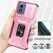 For Motorola Moto G Play 2024 Sliding Camshield Holder Phone Case(Pink + Rose Red)