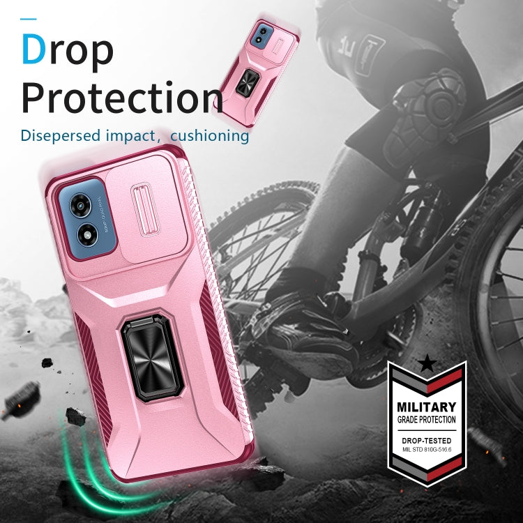 For Motorola Moto G Play 2024 Sliding Camshield Holder Phone Case(Pink + Rose Red)
