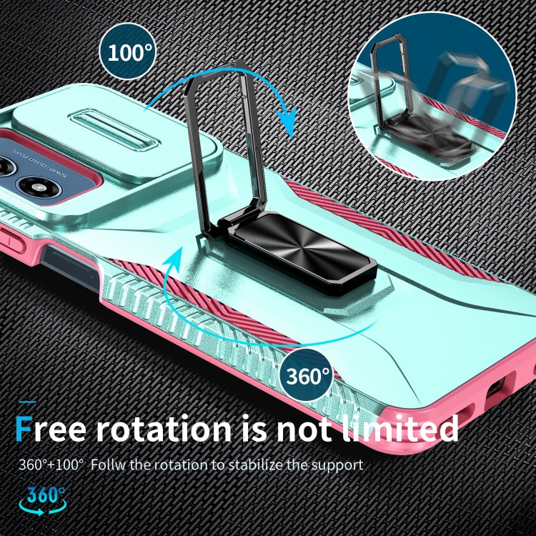 For Motorola Moto G Play 2024 Sliding Camshield Holder Phone Case(Grey Green + Pink)