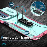 For Motorola Moto G Play 2024 Sliding Camshield Holder Phone Case(Grey Green + Pink)